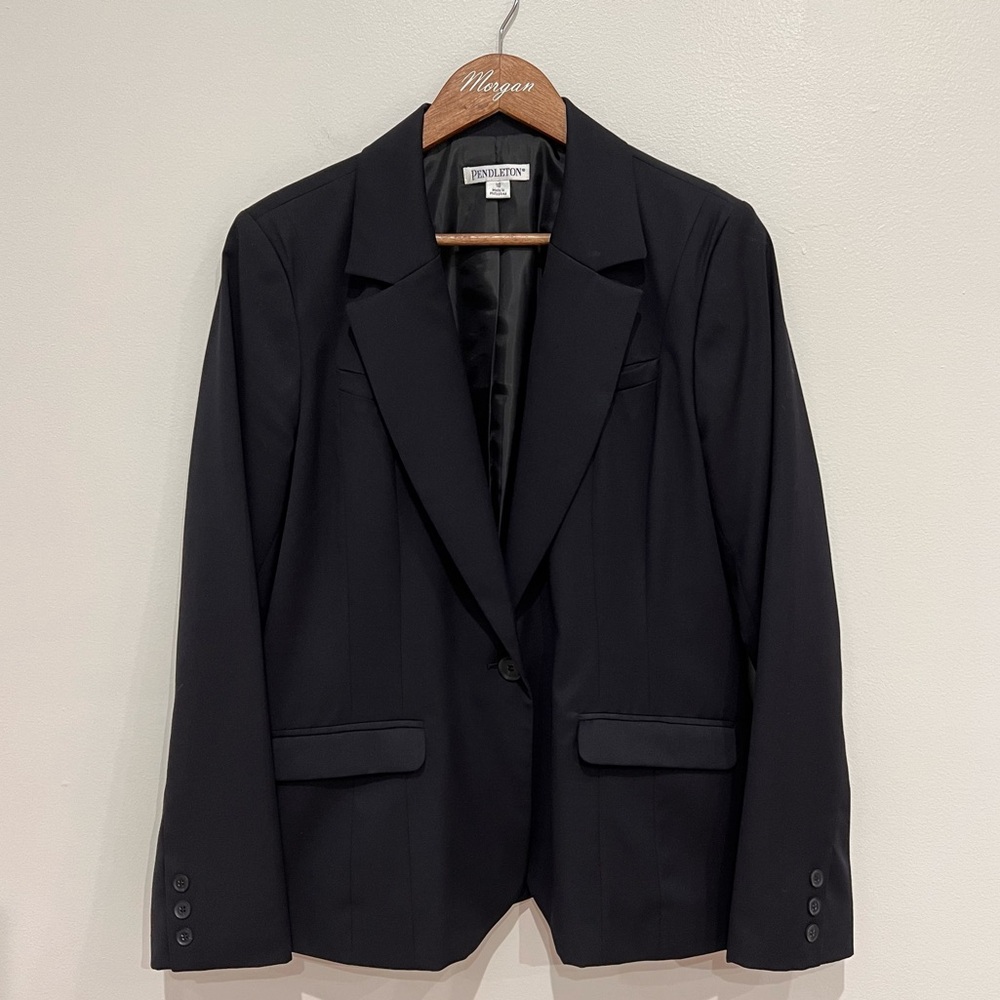 Pendleton Single Button Wool Blazer In Black, Car… - image 1